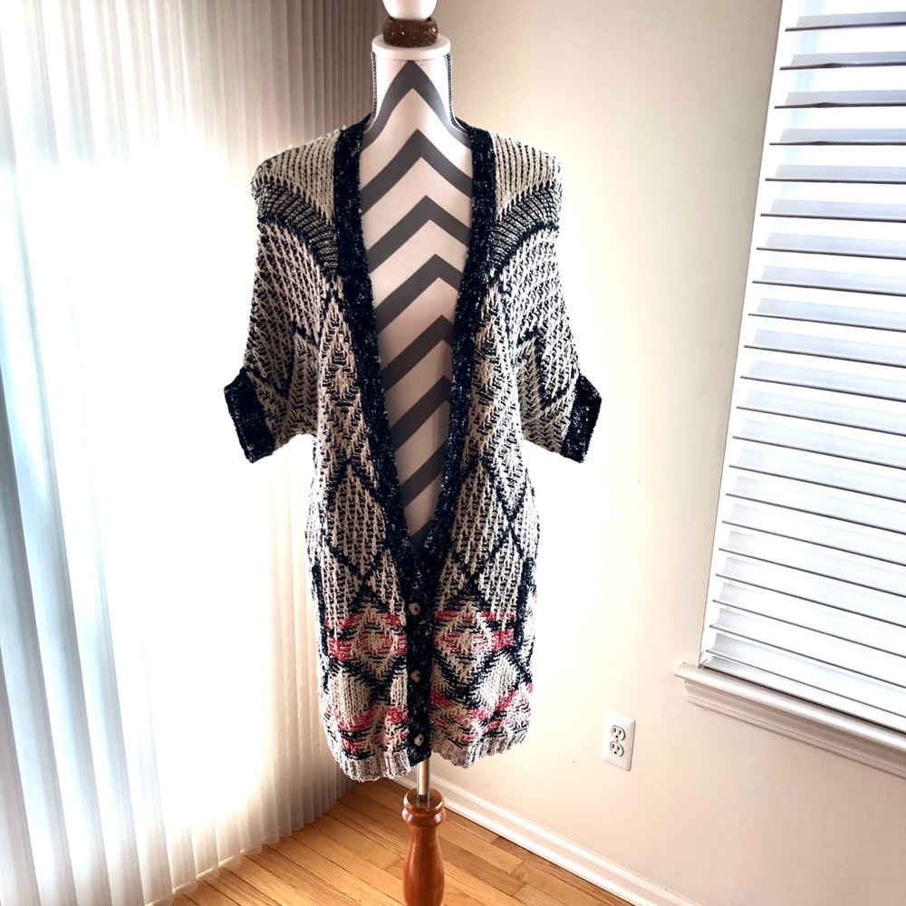 CAbi Crop Sleeve Long Cardigan | Multi | Small